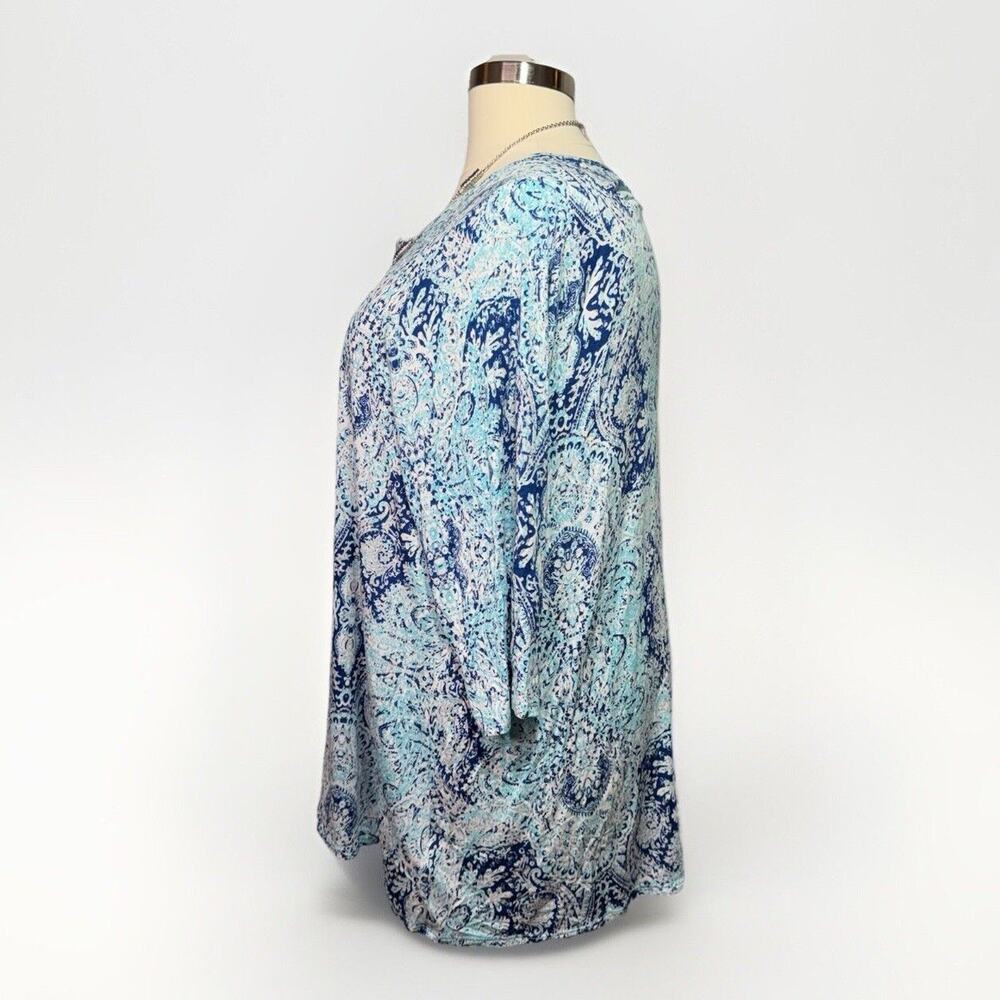 Cynthia Rowley Tunic Women’s Size 3X Blue & Aqua Paisley Blouse Lace Hem - Picture 2 of 7